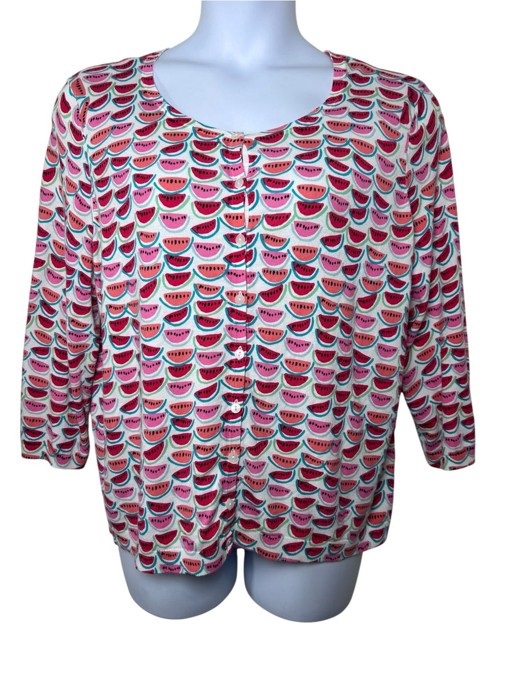 Talbots watermelon print lightweight cardigan size 2X teacher fun novelty fruit